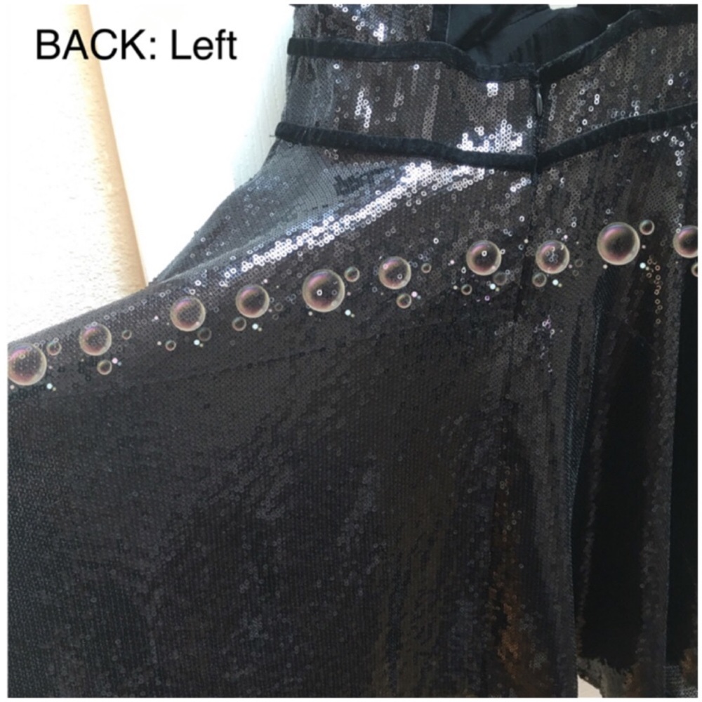 FREE PEOPLE Film Noir Sequin High Neck Fit-n-Flare Cutout Back Mini Dress, Black - Picture 13 of 13